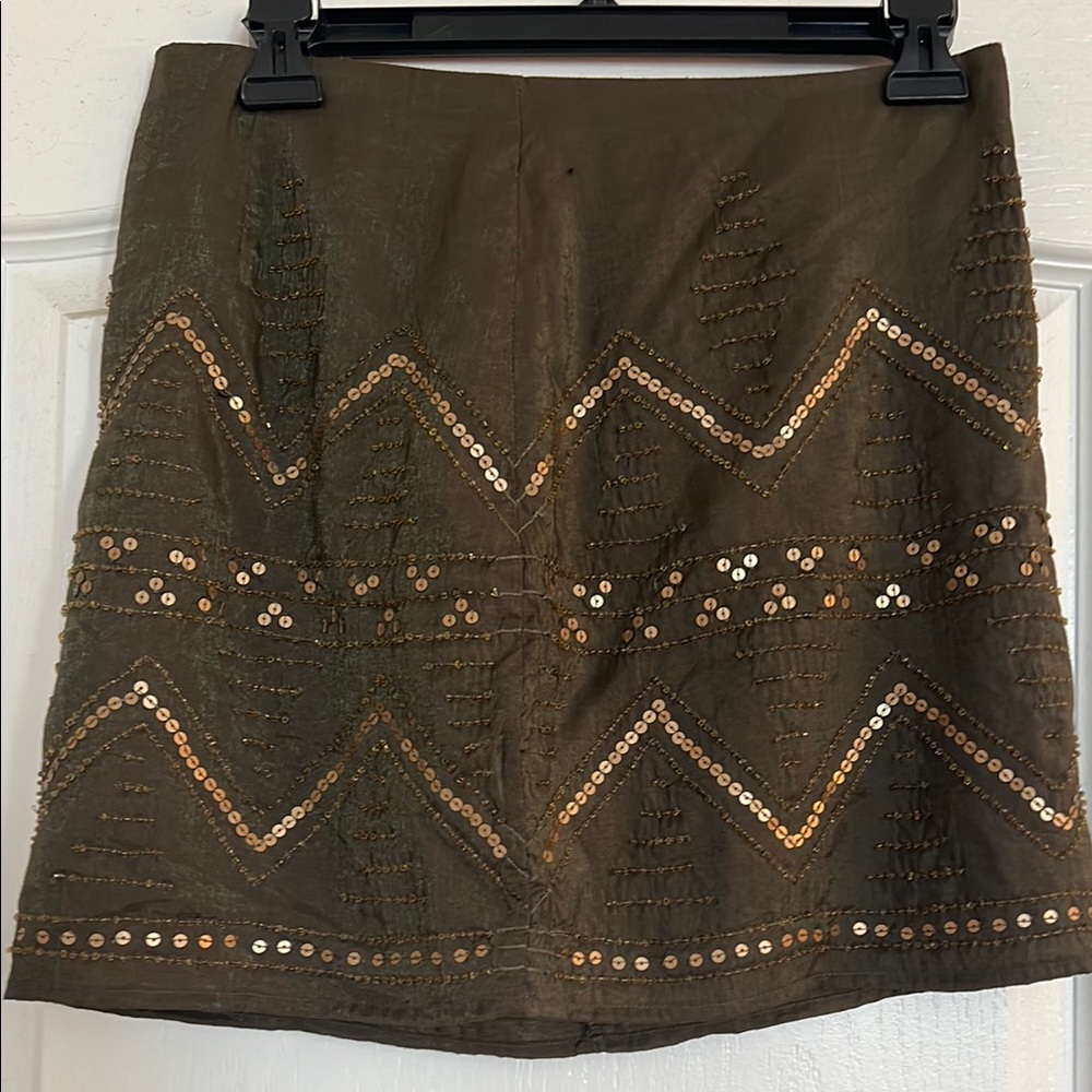 Embellished Sequin Olive Skirt